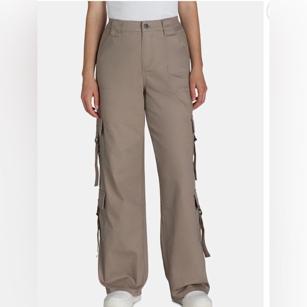 Women's Tan Khaki Cargo Pants Twill Wide Leg Size Large 12-14 NWT - Picture 4 of 7